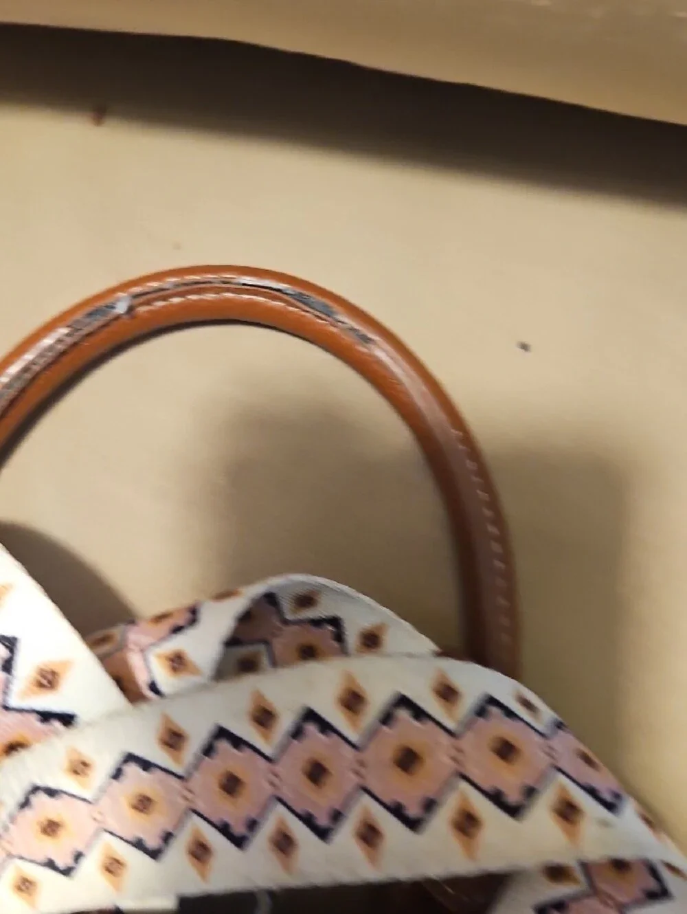 Aztec-Print Brown & Cream Satchel with Pink Accents